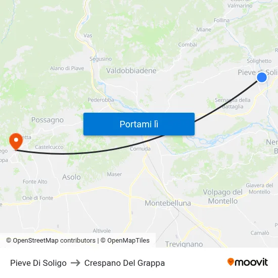 Pieve Di Soligo to Crespano Del Grappa map