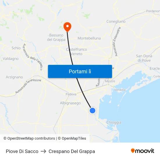 Piove Di Sacco to Crespano Del Grappa map