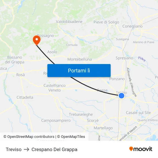 Treviso to Crespano Del Grappa map