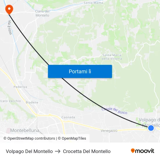 Volpago Del Montello to Crocetta Del Montello map