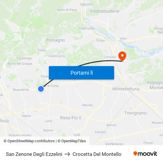 San Zenone Degli Ezzelini to Crocetta Del Montello map