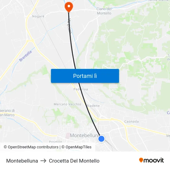 Montebelluna to Crocetta Del Montello map