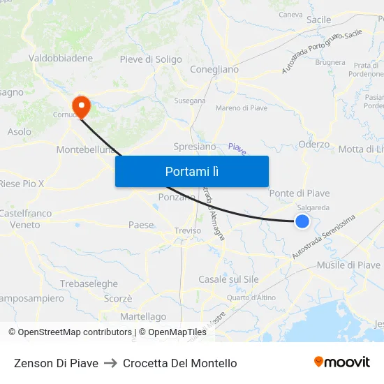 Zenson Di Piave to Crocetta Del Montello map