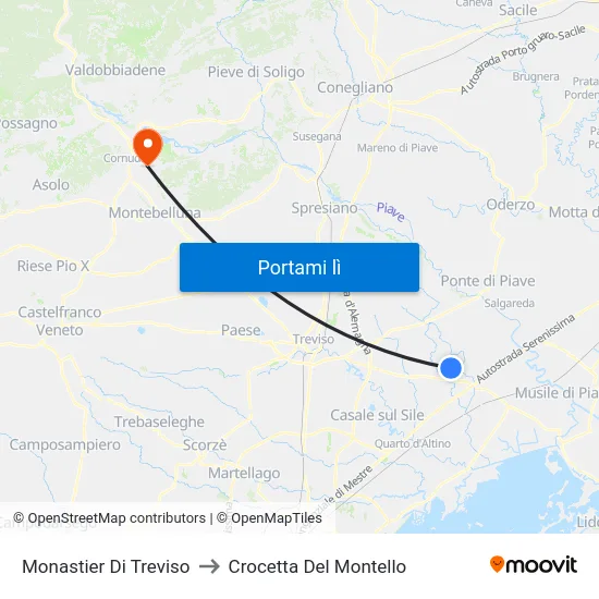 Monastier Di Treviso to Crocetta Del Montello map