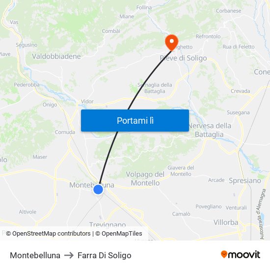 Montebelluna to Farra Di Soligo map