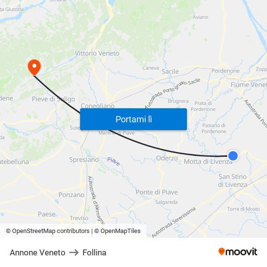 Annone Veneto to Follina map