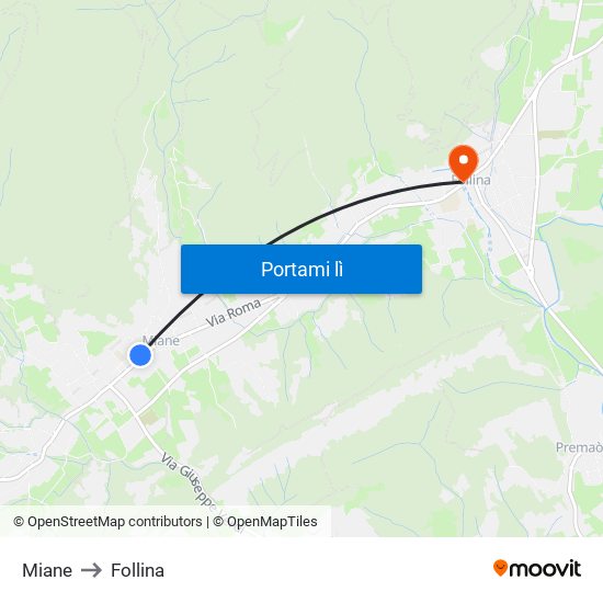 Miane to Follina map