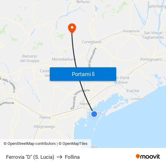 Ferrovia "D" (S. Lucia) to Follina map