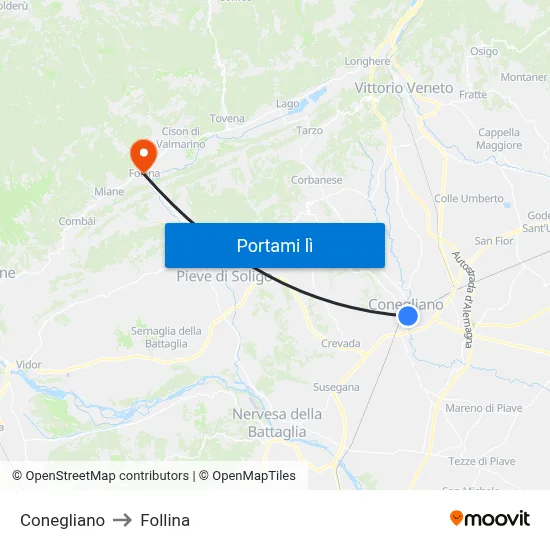 Conegliano to Follina map