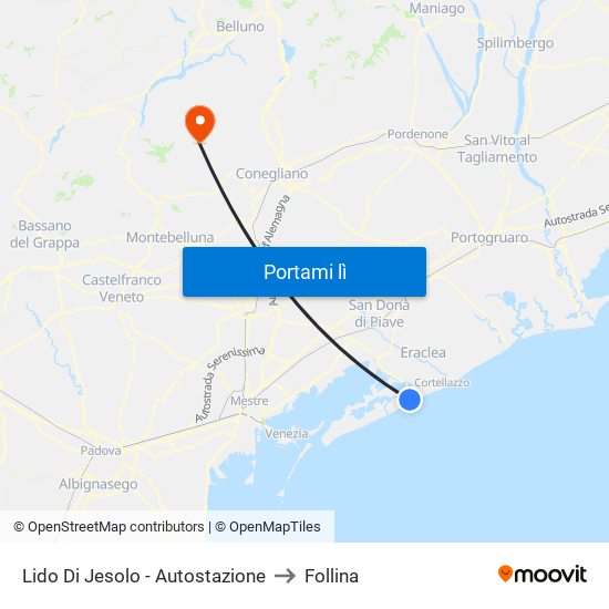 Lido Di Jesolo - Autostazione to Follina map