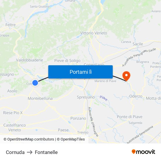 Cornuda to Fontanelle map