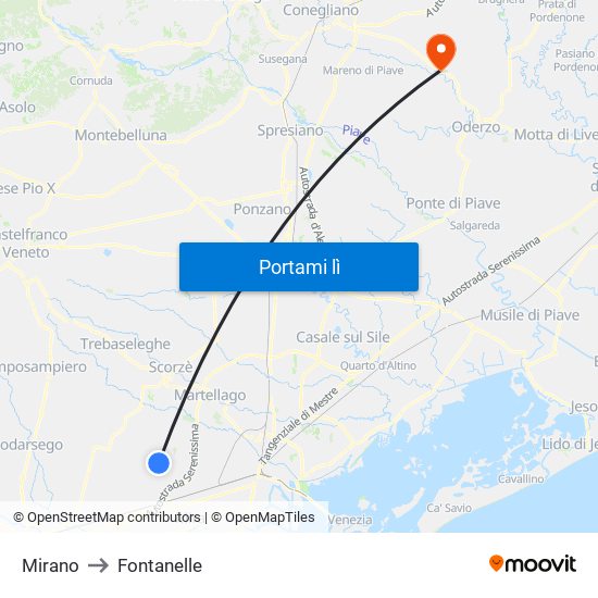 Mirano to Fontanelle map