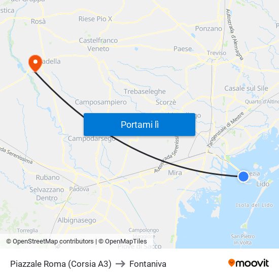 Piazzale Roma (Corsia A3) to Fontaniva map