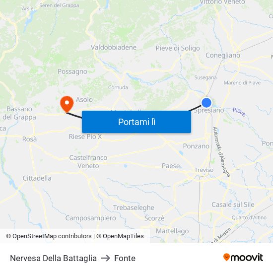 Nervesa Della Battaglia to Fonte map