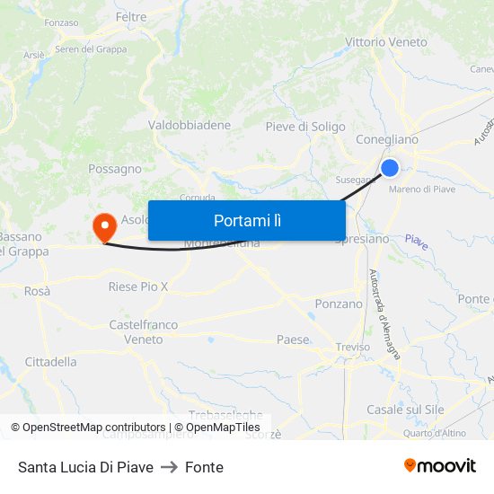 Santa Lucia Di Piave to Fonte map