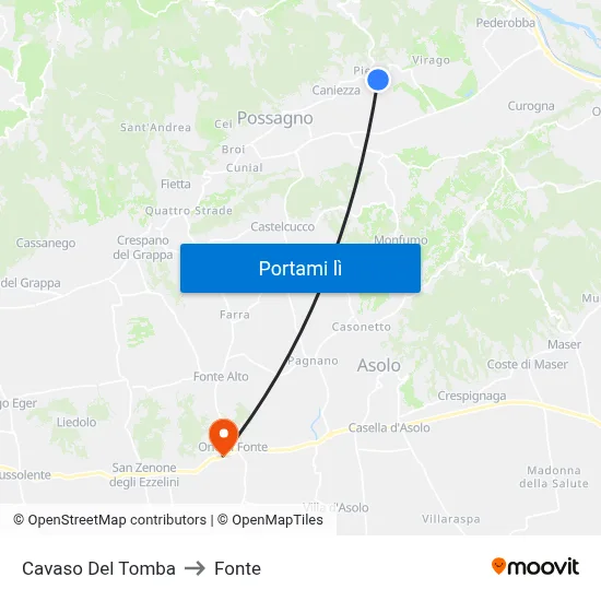 Cavaso Del Tomba to Fonte map