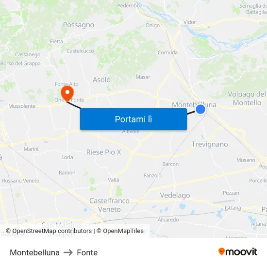 Montebelluna to Fonte map