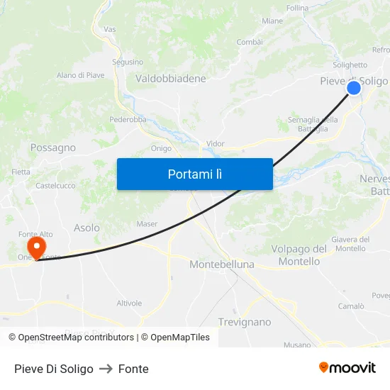Pieve Di Soligo to Fonte map