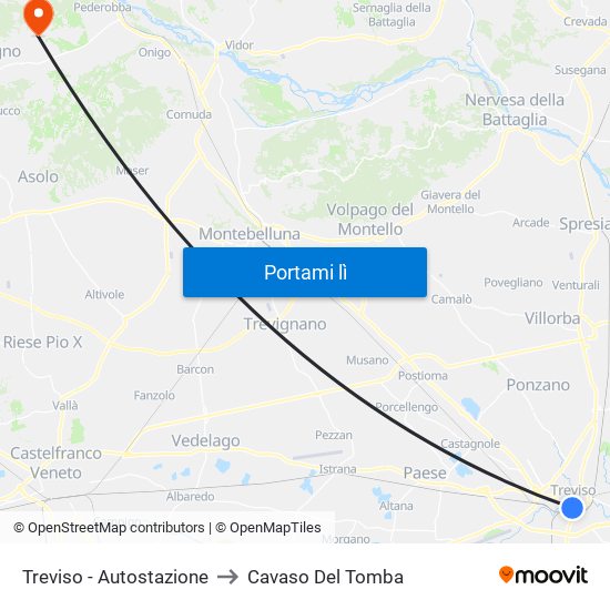 Treviso - Autostazione to Cavaso Del Tomba map