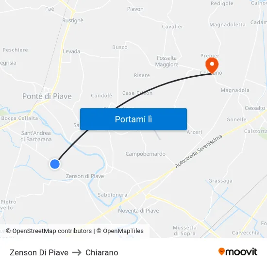 Zenson Di Piave to Chiarano map