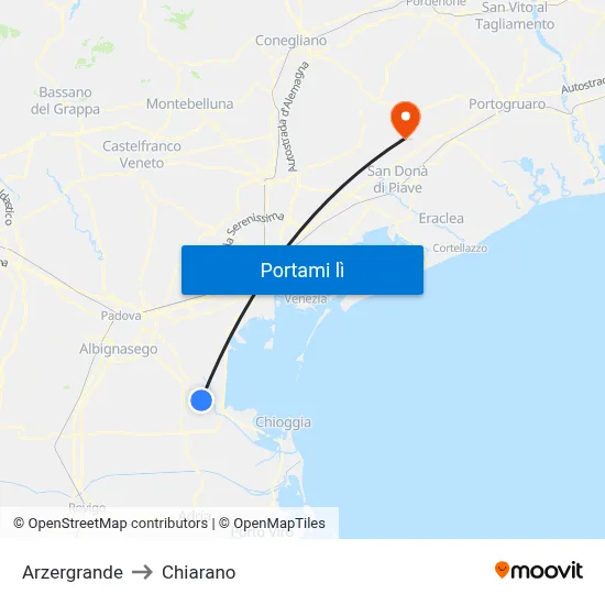 Arzergrande to Chiarano map