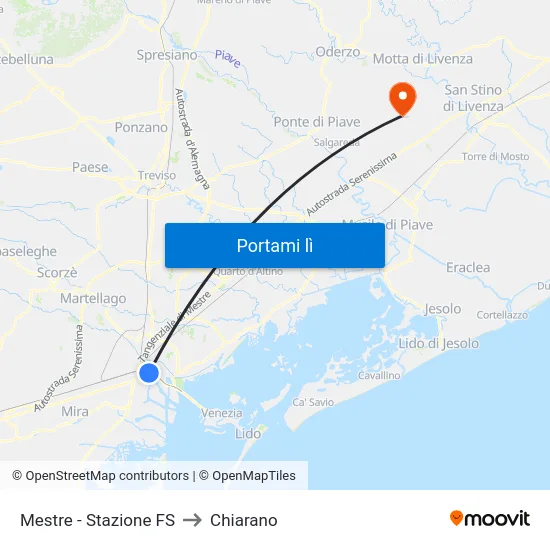 Mestre - Stazione FS to Chiarano map