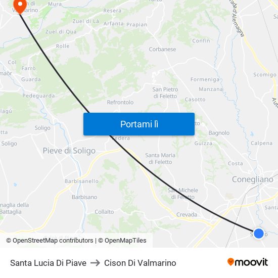 Santa Lucia Di Piave to Cison Di Valmarino map