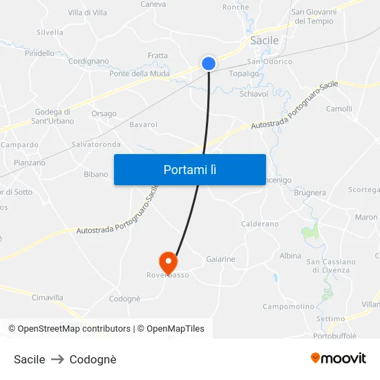 Sacile to Codognè map