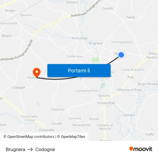 Brugnera to Codognè map