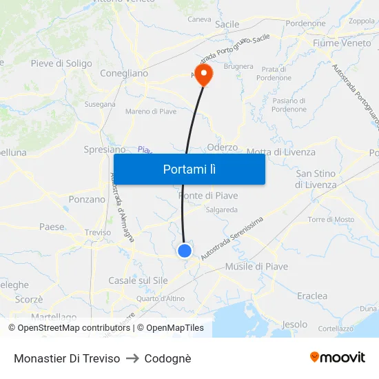 Monastier Di Treviso to Codognè map