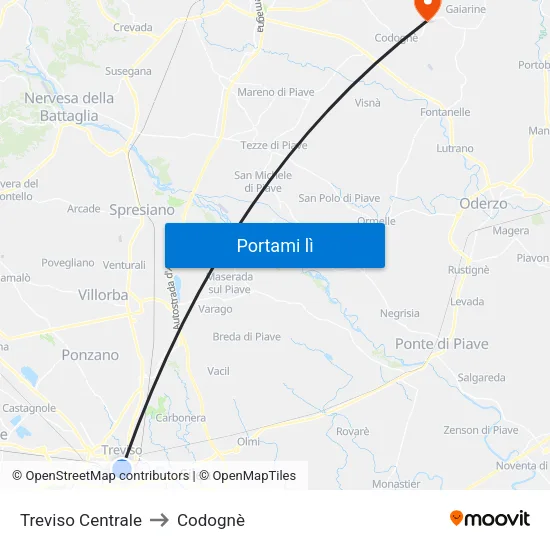 Treviso Centrale to Codognè map