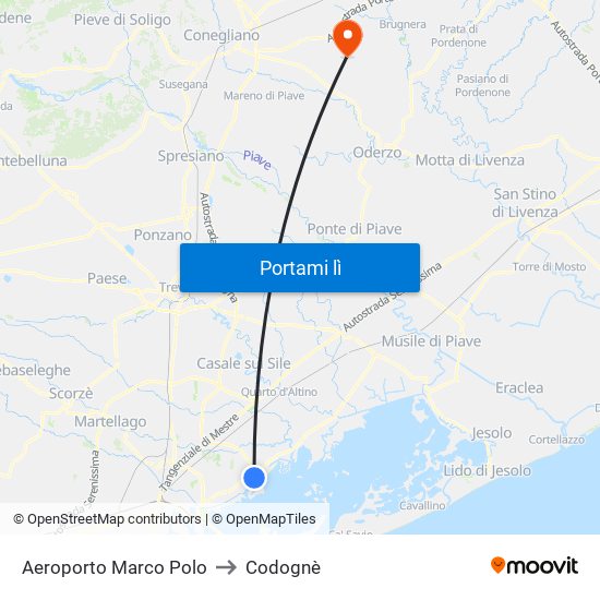 Aeroporto Marco Polo to Codognè map