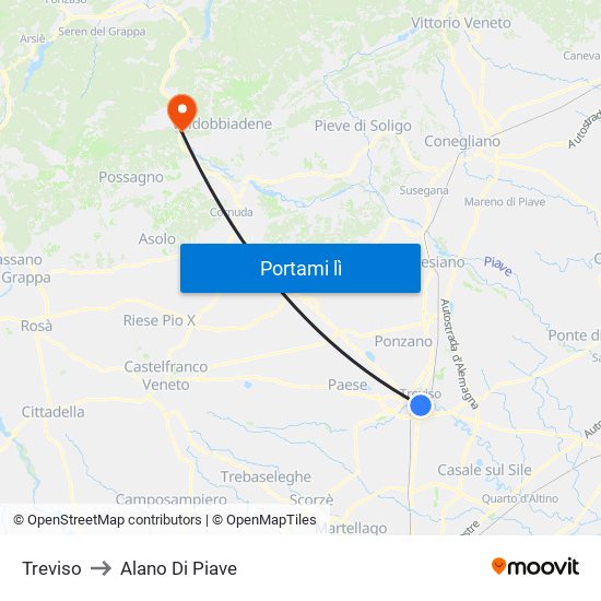 Treviso to Alano Di Piave map