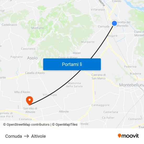Cornuda to Altivole map