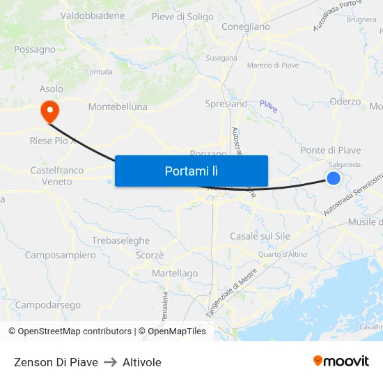 Zenson Di Piave to Altivole map