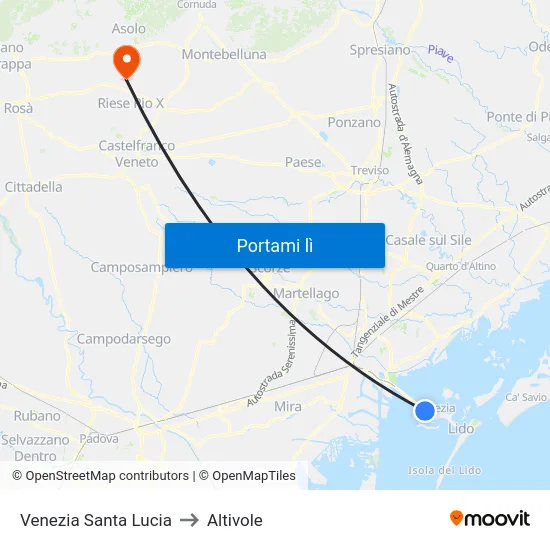 Venezia Santa Lucia to Altivole map
