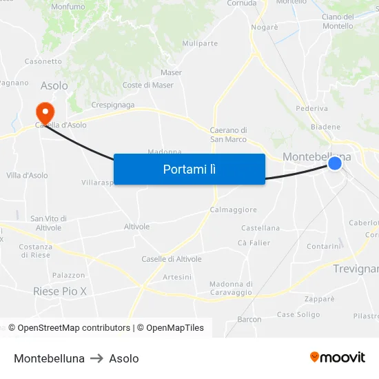 Montebelluna to Asolo map