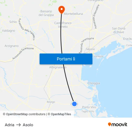 Adria to Asolo map