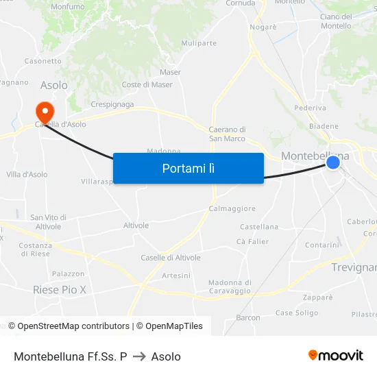 Montebelluna Ff.Ss. P to Asolo map