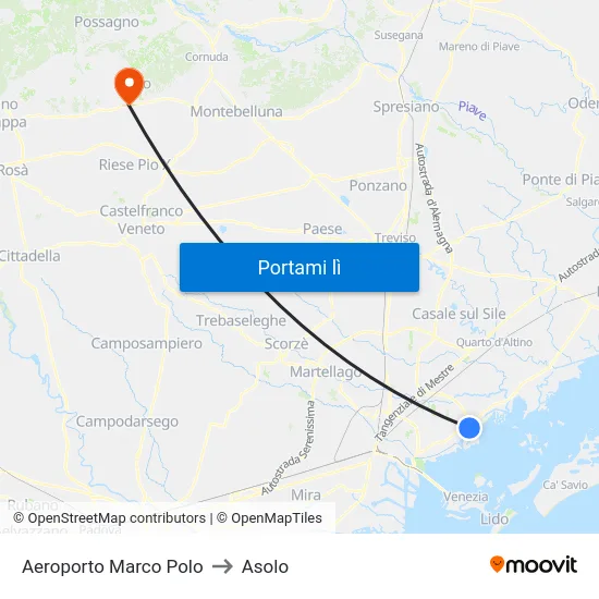 Aeroporto Marco Polo to Asolo map