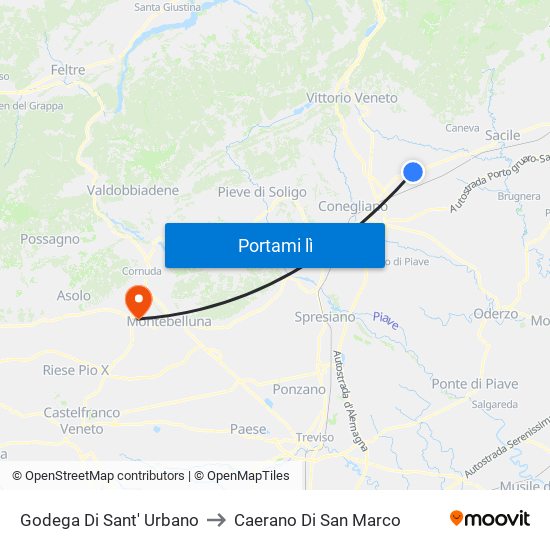 Godega Di Sant' Urbano to Caerano Di San Marco map