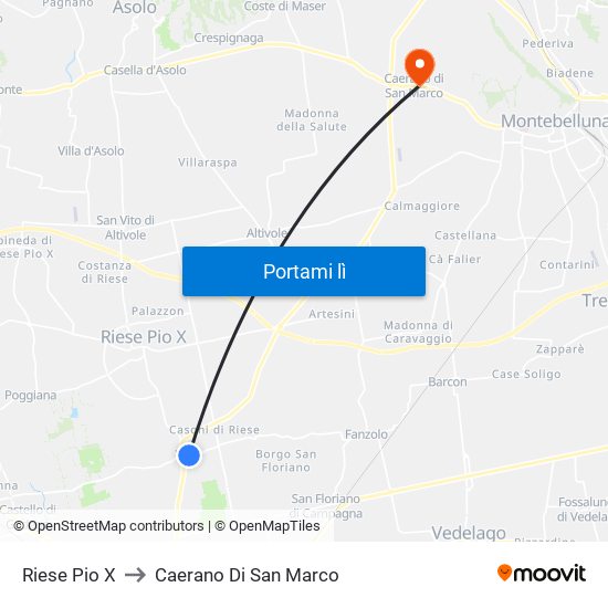 Riese Pio X to Caerano Di San Marco map