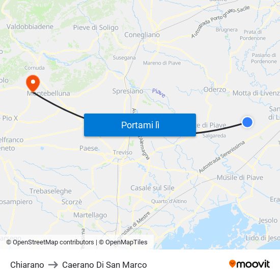 Chiarano to Caerano Di San Marco map
