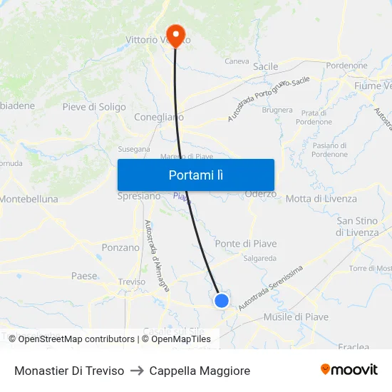 Monastier Di Treviso to Cappella Maggiore map