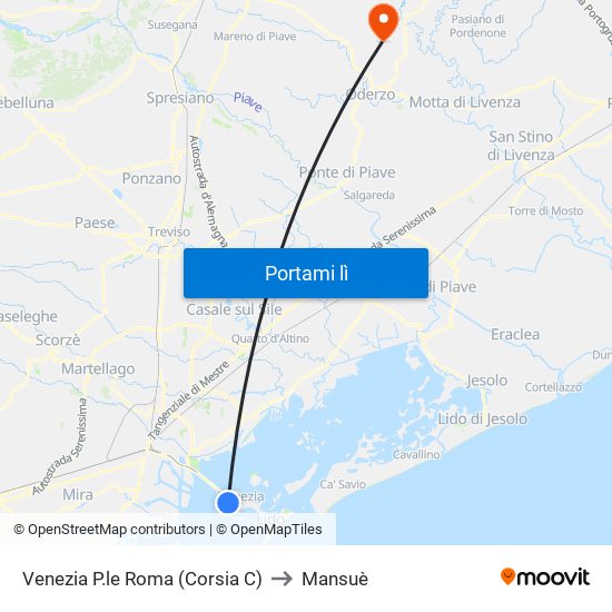 Venezia P.le Roma (Corsia C) to Mansuè map