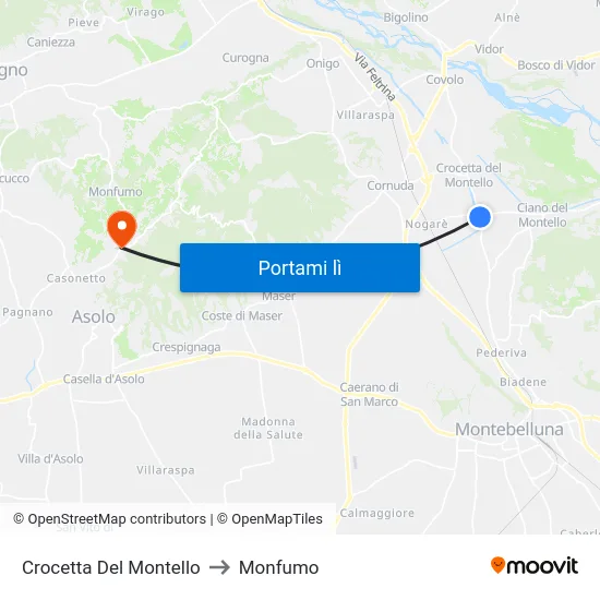 Crocetta Del Montello to Monfumo map