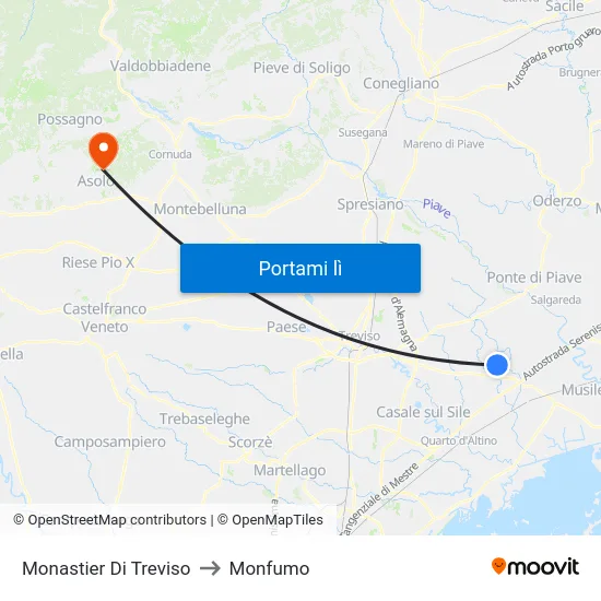 Monastier Di Treviso to Monfumo map