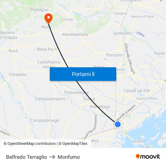 Belfredo Terraglio to Monfumo map
