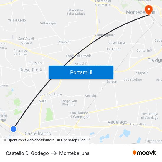 Castello Di Godego to Montebelluna map