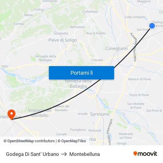 Godega Di Sant' Urbano to Montebelluna map